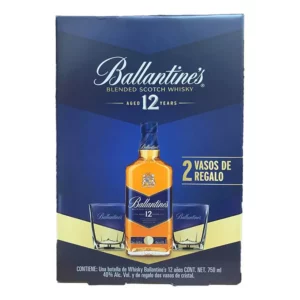 ballantines 12 aos + 2 vasos.