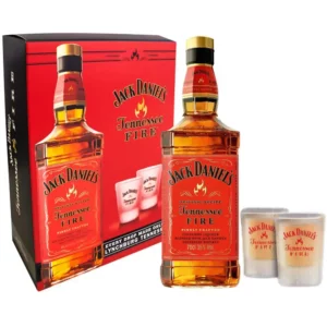 JACK DANIEL FIRE + 1 BOTELLA + 2 VASOS 75 CL