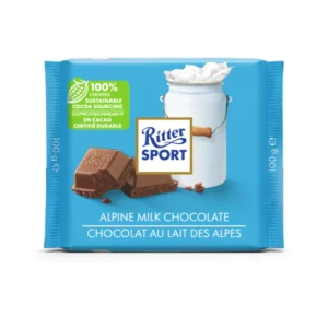 RITTER SPORT ALPINE MILK CHOCOLATE,AZUL CLARO